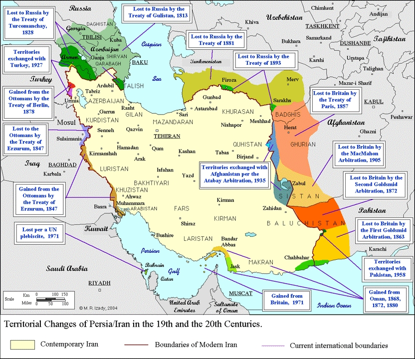 تغییرات مرزهای ایران طی قرون 19 و 20